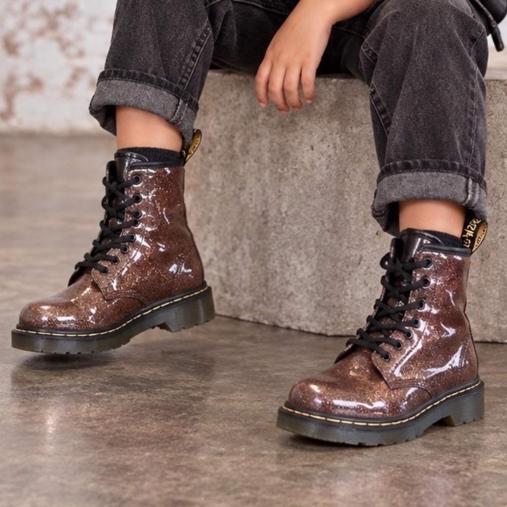 Kids Dr Martens 1460 Glitter J‎ Boots Size 1 US Kids Glitter Brown Lace Up zip
